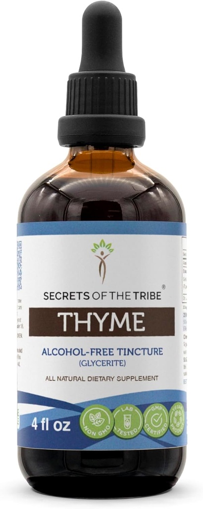 Secrets of the Tribe Thyme Alcohol-Free Liquid Extract, Thyme (Thymus Vulgaris) Dried Leaf Tincture Supplement (4 FL OZ)