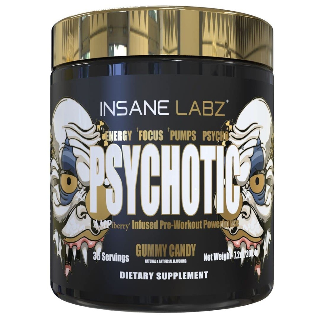 Wahnsinniges Labz Psychotisches Gold, hochstimulierendes Pre-Workout-Pulver, extrem langlebiger Energiefokus, Pumpen und Ausdauer mit Beta-Alanin, DMAE-Bitartrat, KEIN Booster (35 Portionen, Gummy Candy)