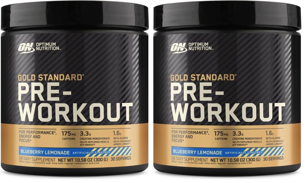 Optimum Nutrition Gold Standard Pre-Workout, Vitamin D für Immununterstützung, mit Kreatin, Beta-Alanin und Koffein für Energie, Keto Friendly, Blueberry Lemonade, 30 Servierungen, (Pack von 2)