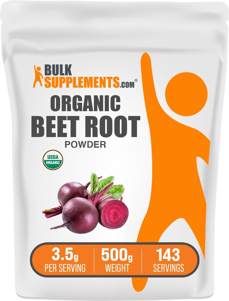 BulkSupplements.com Organic Beet Root Powder - Superfood Supplement, Beet Root Supplements - Vegan & Gluten Free, 3.5g pro Servierung, 500g (1.1 lbs) (Pack von 1)