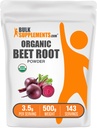 BulkSupplements.com Organic Beet Root Powder - Superfood Supplement, Beet Root Supplements - Vegan & Gluten Free, 3.5g pro Servierung, 500g (1.1 lbs) (Pack von 1)