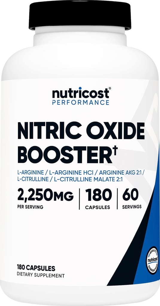 Nutricost Nitric Oxid Booster 2250mg, 180 Kapseln - 750mg Pro Casule, 60 Portionen - Glutenfrei und nicht-GMO