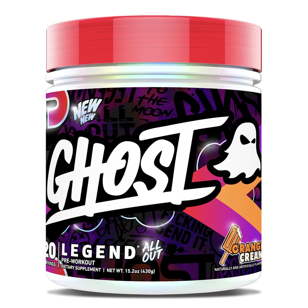 GHOST All Legend Out Pre-Workout Powder, Orange Cream - 20 Servierungen - Vor-Workout-Ergänzung für Herren & Frauen - Energie & Pumpen - Koffein, Citrulline, Beta Alanine, Betaine, NO3-T Sugar Free