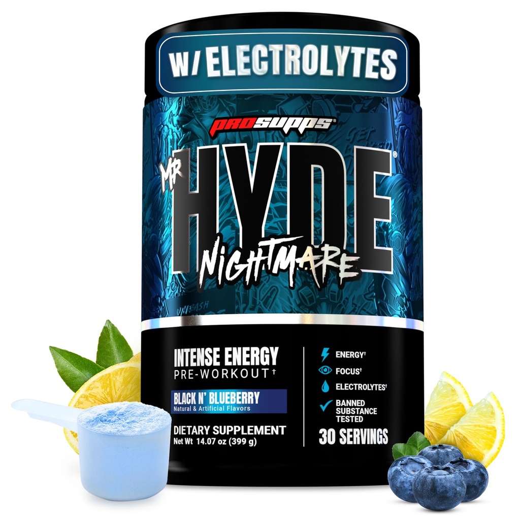 ProSupps Mr. Hyde Nightmare Pre Workout Powder with Caffeine & Beta Alanine - Preallenamento per l'energia intensa, messa a fuoco mentale e prestazioni - Gym & Fitness Supplements (Black N' Blueberry, 30 Servings)