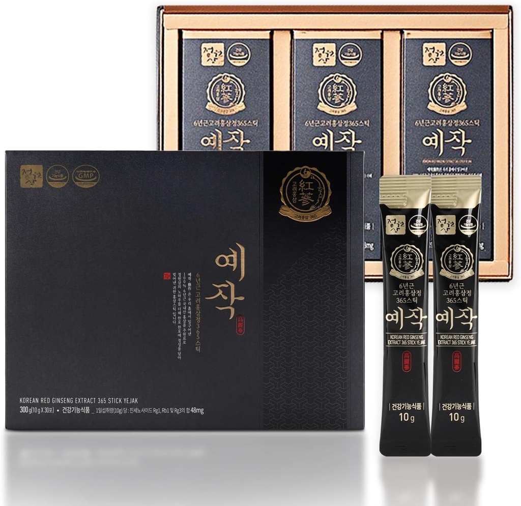 Premium Yejak 6-Jahr koreanischen roten Ginseng Extrakt | 30 Sticks | Vegan | 48mg Ginsenosides per Stick | Energy, Focus, Fatigue, Immununterstützung | Tägliche Vitalitätsergänzung für Männer & Frauen