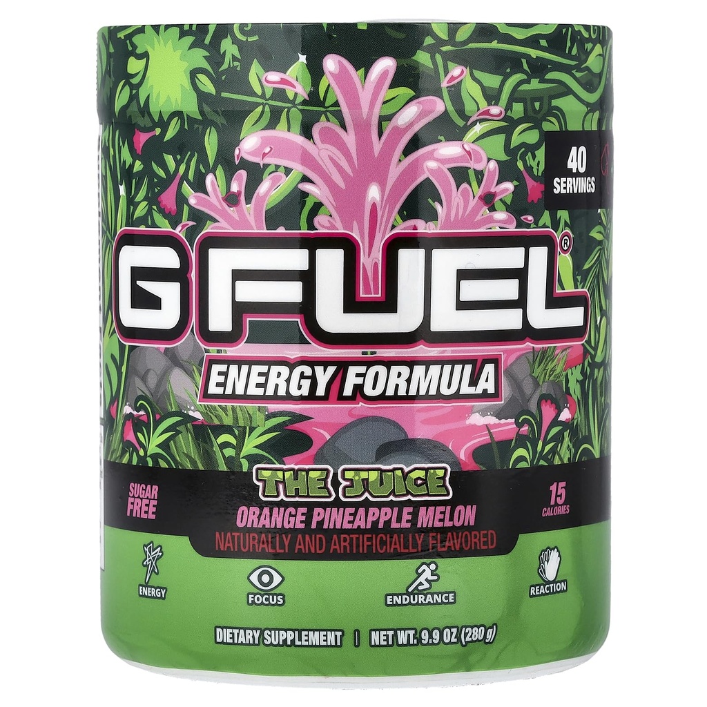 G Fuel The Juice Energy 2.0 Drink Powder, Pre Workout Caffeine Mix for Gaming, Sugar Free Focus Amino, Vitamin + Antiossidanti, 9.9oz (Pineapple & Melon Punch, 40 Serve)