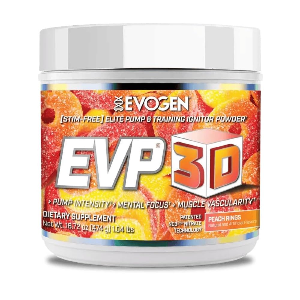 Evogen EVP-3D | Extreme Pre-Workout Pump Ignitor, Arginine Nitrat, Citrulline, Beta-Alanine, Lions Mane | Peach Ringe | 40 Servietten