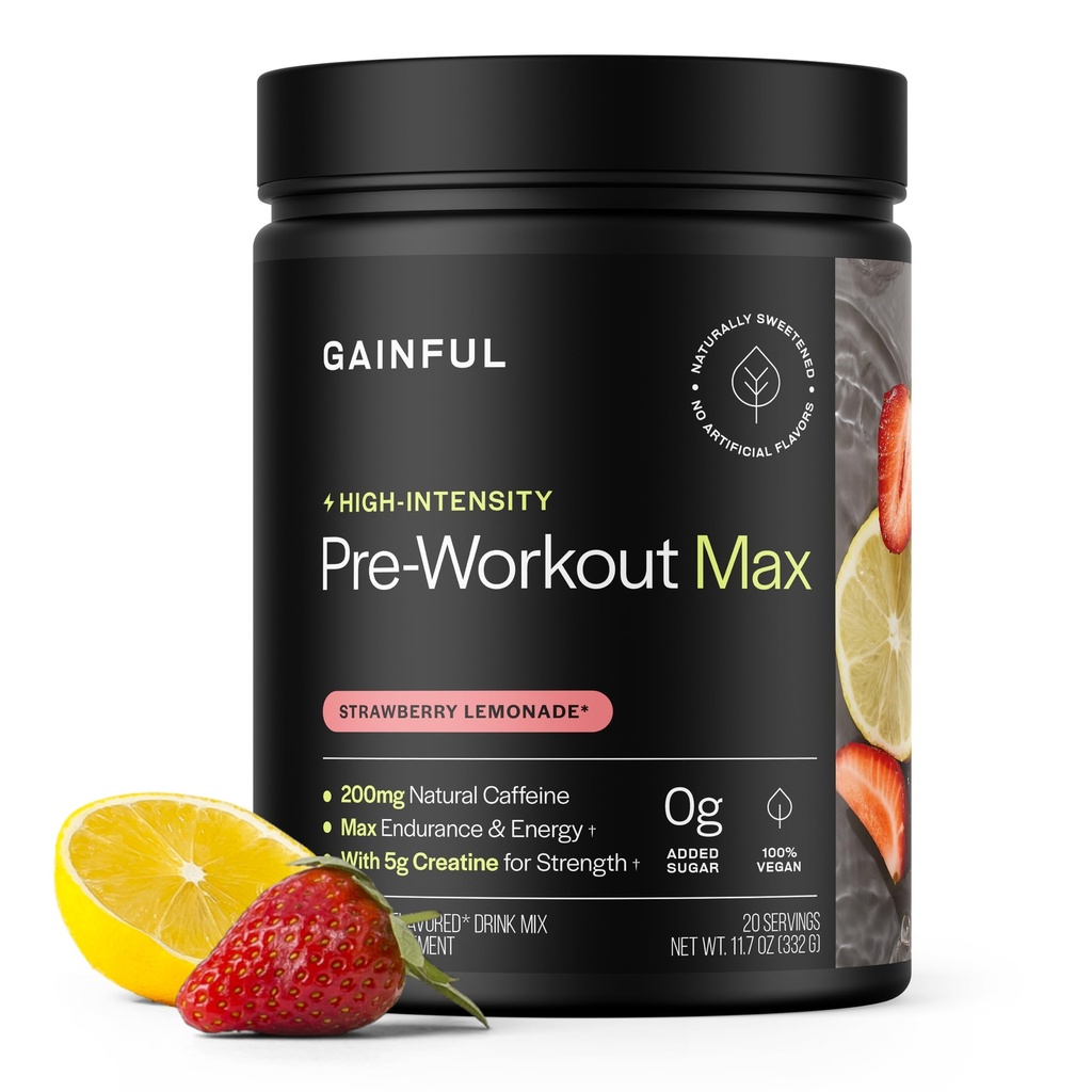 Polvere di pre-allenamento ad alta intensità ricca di 200mg di caffeina, 5g di creatina, aroma di limonata di fragola, supporta l'energia, la resistenza, la resistenza, e il recupero, BCAA, Beta Alanine, L-Citrulline, 20 Servings