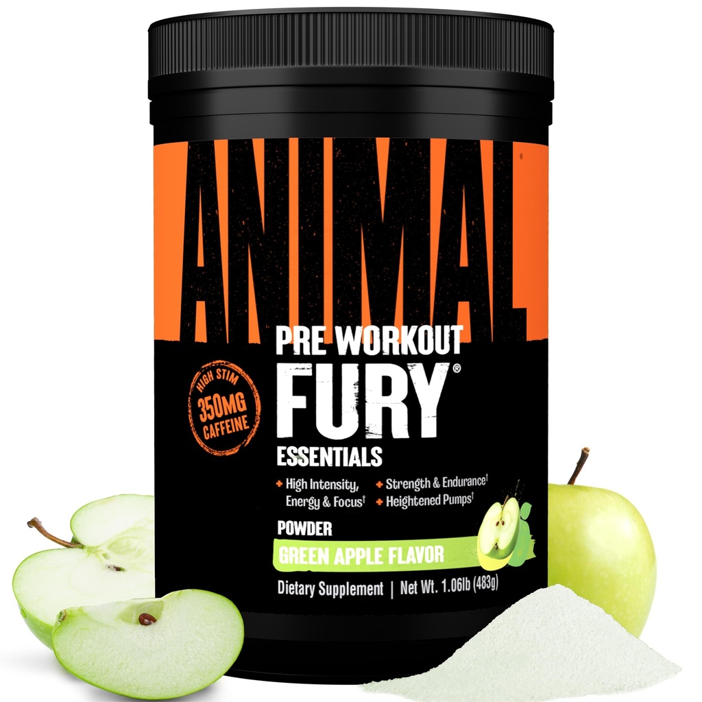 Poudre de pré-entraînement pour les animaux - pomme verte, 350mg caféine, BCAA Acides aminés, 2g Beta Alanine, Citrulline & Tyrosine, Énergie, Focus, Force, Endurance, Pré-entraînement pour les hommes et les femmes, 30 portions