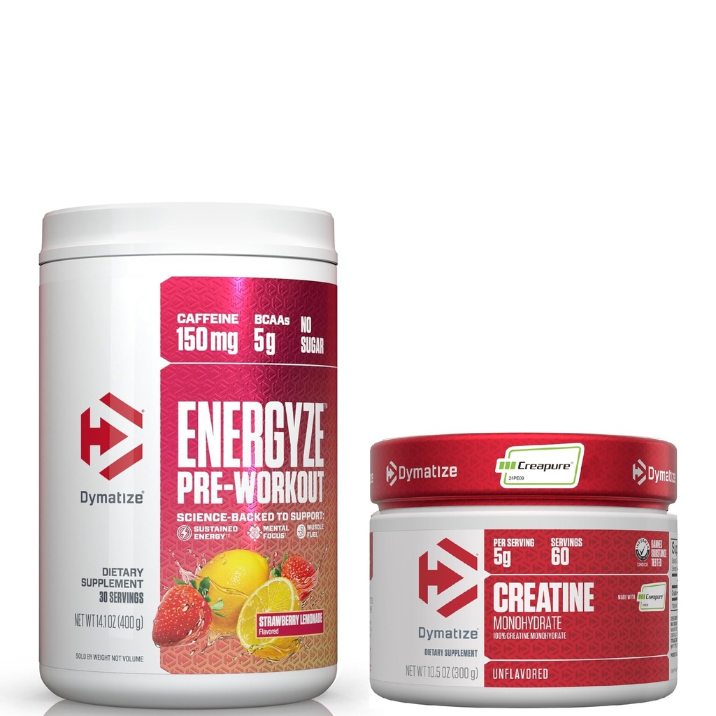 Bündel von Dymatize Energyze Pre Workout Powder und Kreatin Monohydrat Combo für Training und Erholung