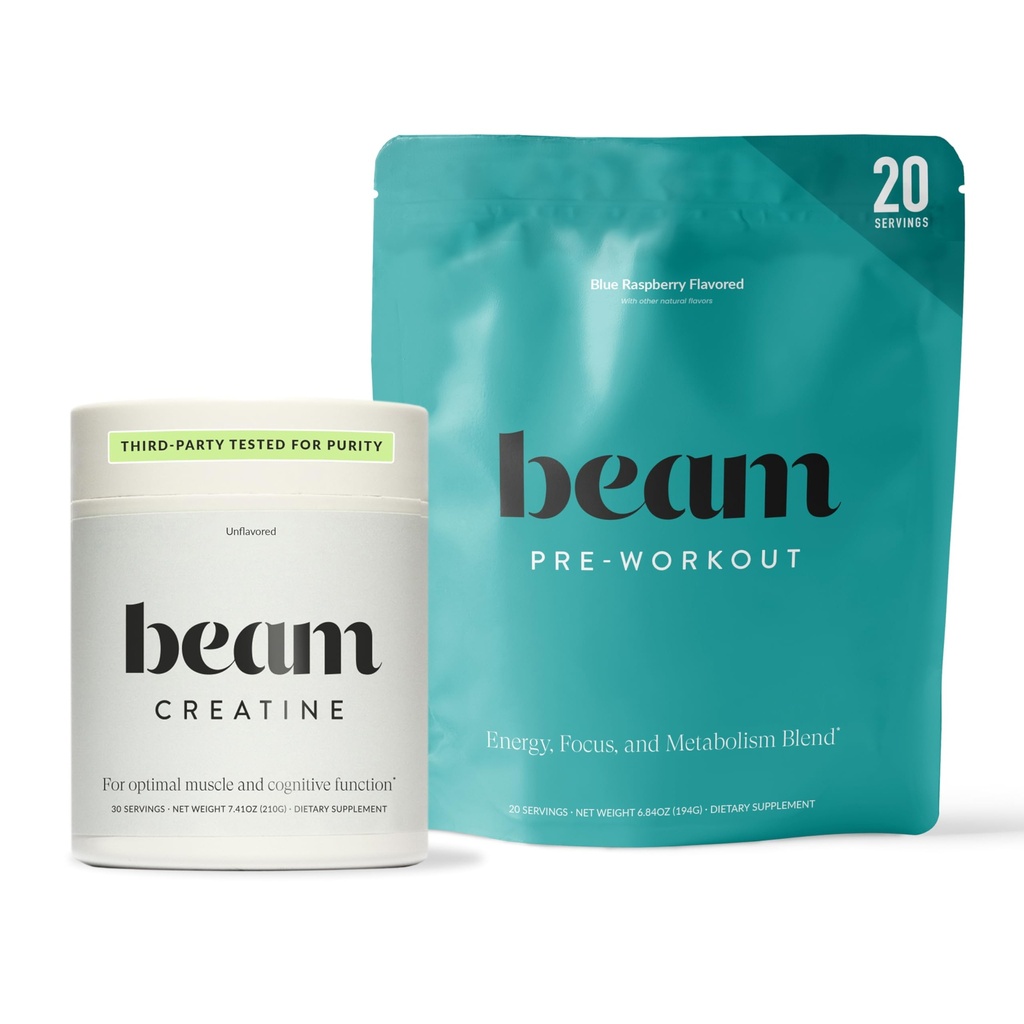 Beam Creatine Monohydrate + groupe de préentraînement – Strength, Endurance & Muscle Recovery Stack – support pour l'énergie propre et l'hydratation, troisième partie testée pour la performance d'entraînement de pointe