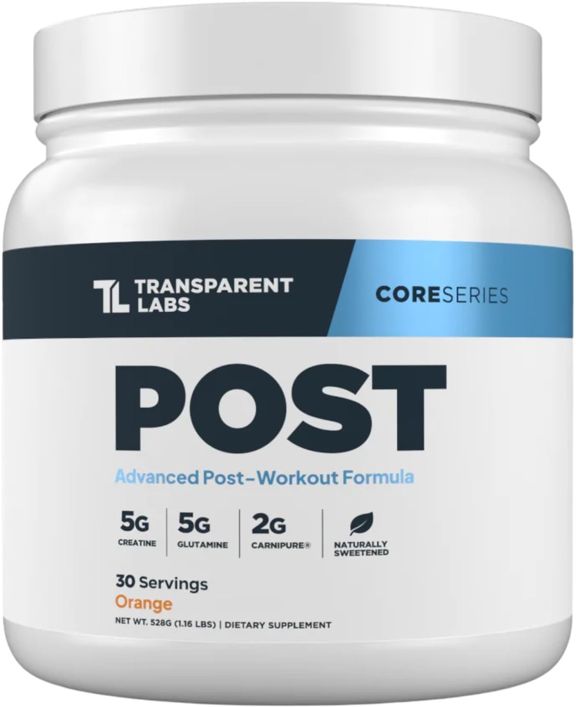 Trasparente Labs Post - Post-Workout Recovery Muscle Builder w/L-Glutamine, Creatina Monohydrate, & Carnipure L-Carnitine L-Tartrate per il recupero del muscolo & Building - 30 Serve, Arancione