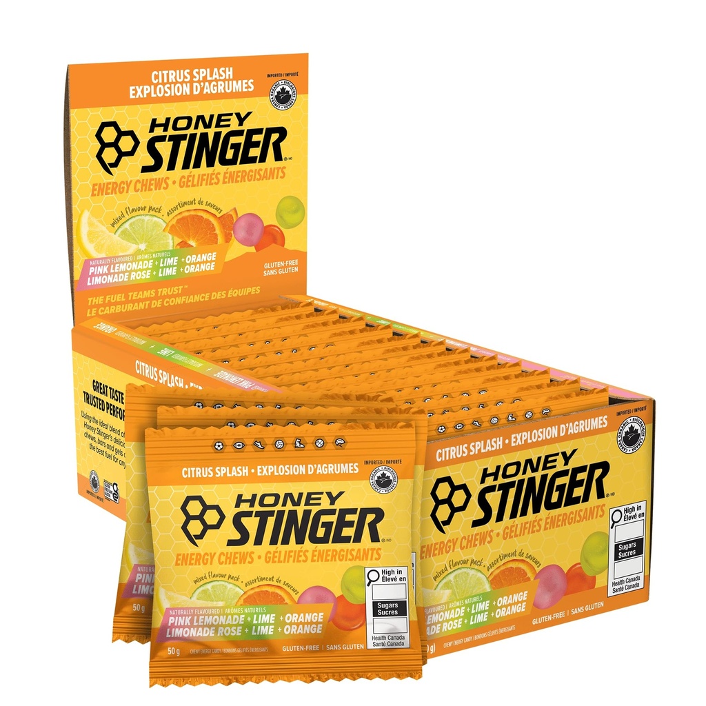 Honey Stinger Organic Citrus Splash Energy Chews, Gluten Free & Caffeine Free, für Übung, Laufen und Performance, Sporternährung für Home & Gym, Pre und Mid Workout, 21.6 Unzen (Pack von 12)