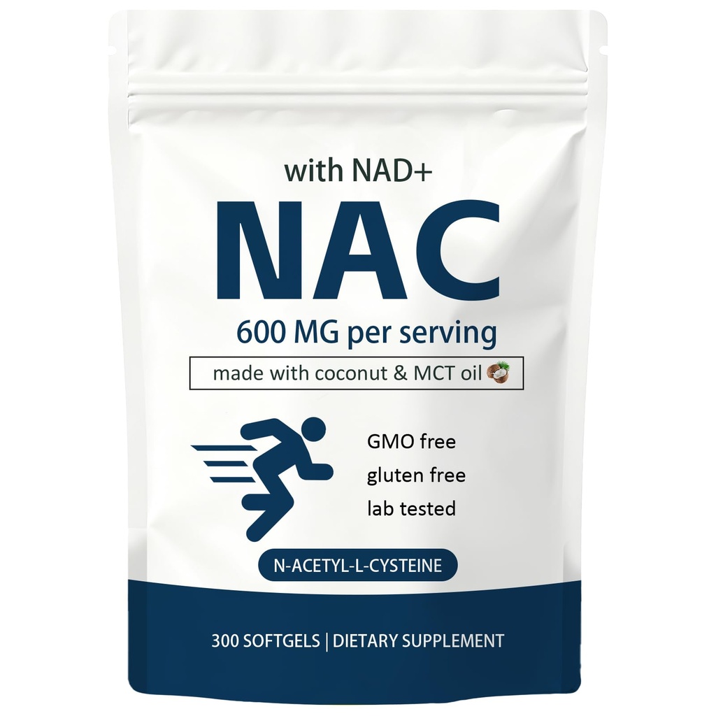 Consciousnutra NAC Supplemento con NAD+ & Coconut Oil | 2-in-1 N Acetyl L Cysteine Plus Nicotinamide Forms | NAD Integratori per Donne & Uomini | Non OGM, Gluten Free, 300 Softgels