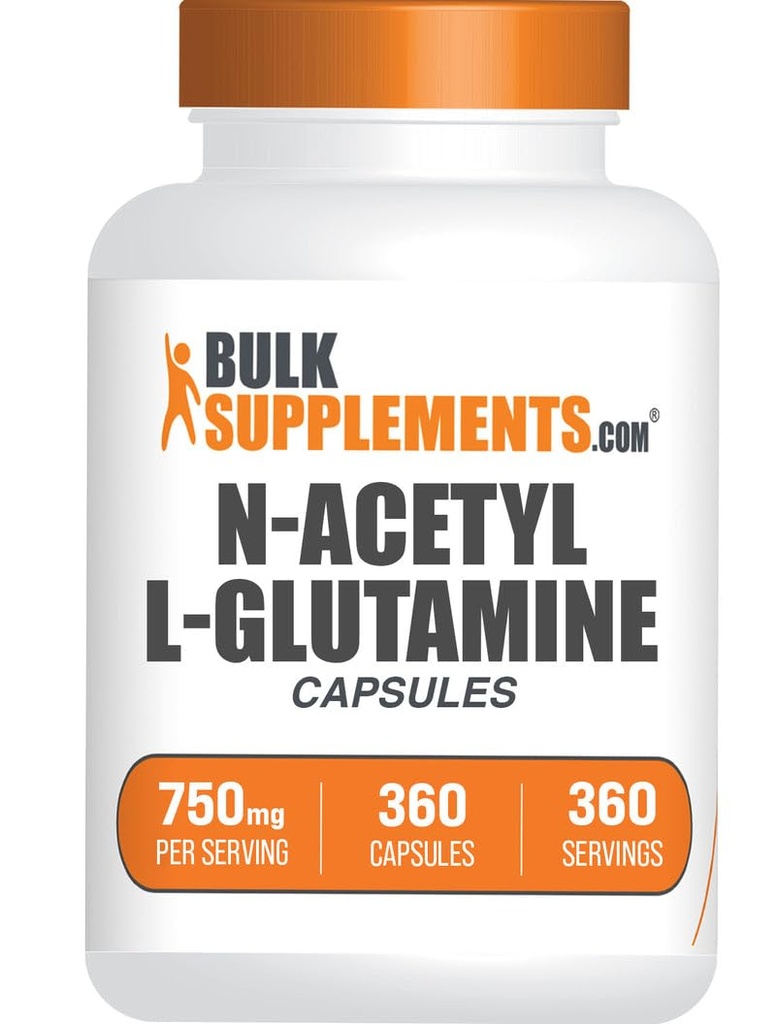 BulkSupplements.com N-Acetyl L-Glutamina Capsule - Glutamina Supplemento, Aminoacidi Supplemento - Gluten Free, 1 Capsule per Serving (750mg), 360 Count (Pack of 1)