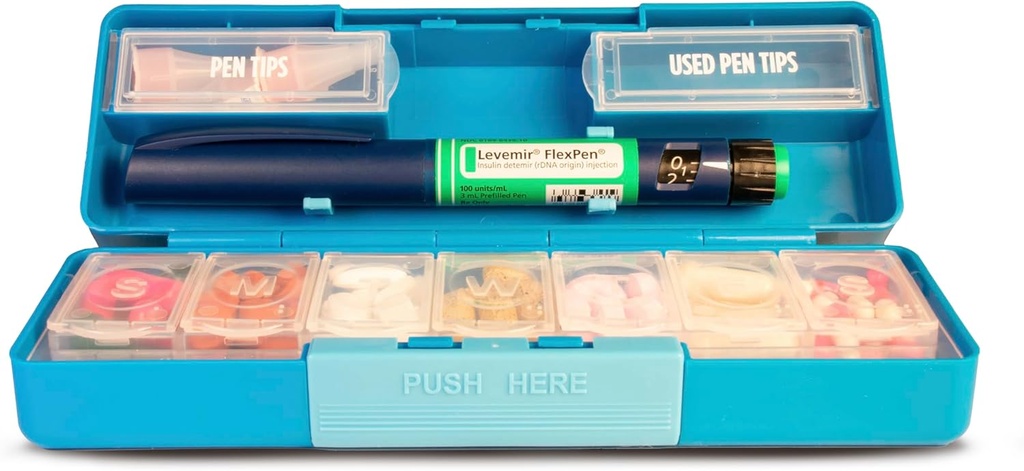 GMS Group Medical Supply, LLC Diabetic Pen Case & 7 Tage Medizin Organizer - Travel Kit for Diabetic Supplies - bei einem Glance Medicine Reminder - hält neue und gebrauchte Nadeln sicher - Small & Discreet