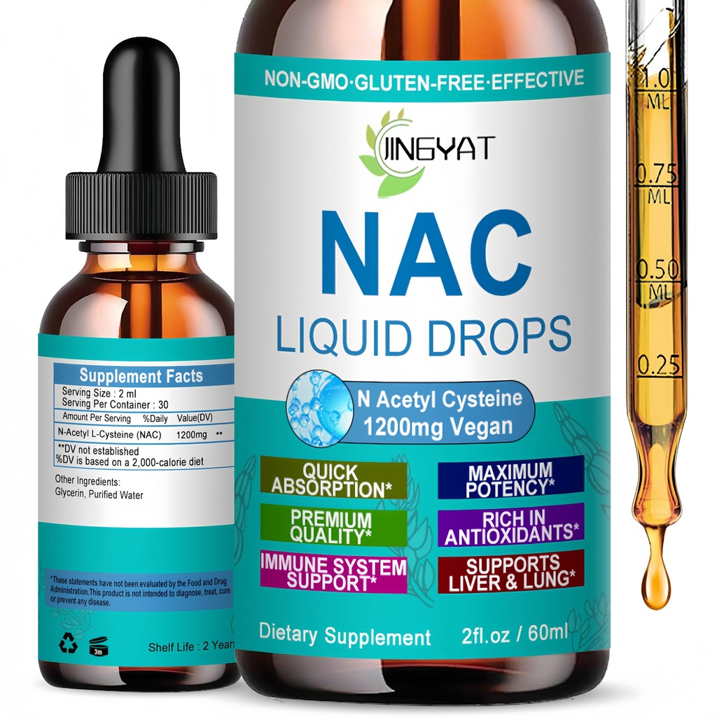 Supplément de NAC N-acétyl Cysteine : haute absorption NAC 1200mg gouttes liquides pour la désintoxication respiratoire, hépatique et rénale, le soutien immunitaire et les antioxydants