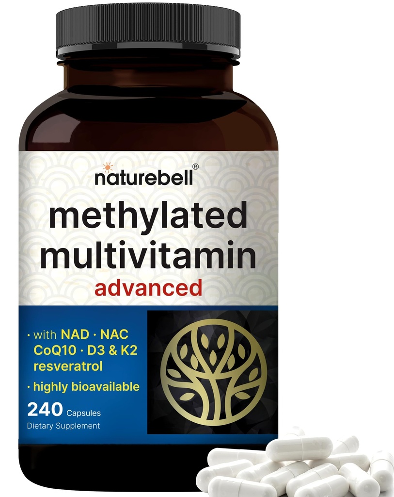Multivitamina metilata per uomini e donne, 240 capsule | 27-in-1 Formula con vitamine B Complex, C, D3, K2, NAD, NAC, CoQ10, Resveratrolo, Magnesio, Zinco & More | Vitamine essenziali giornalieri