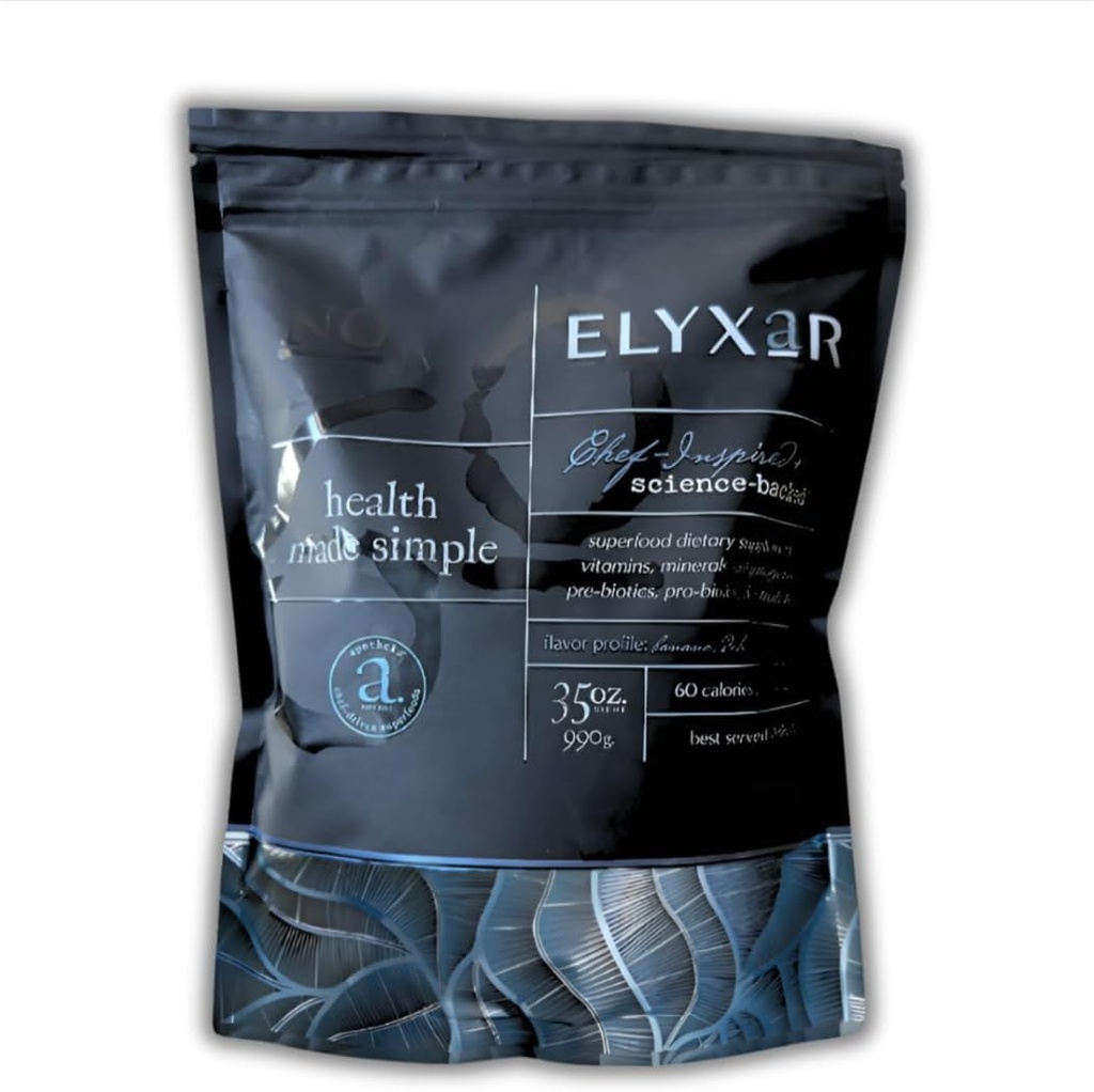 Complexe alimentaire quotidien ELYXaR - Supplément en poudre - 60+ Vitamines, Minéraux, Ingrédients d'origine alimentaire entière, Stress Adaptogènes, Pro & Prébiotiques, Enzymes digestifs et Electrolytes - 30 portions