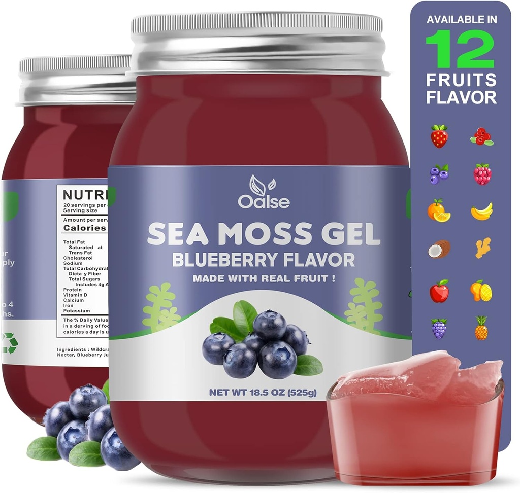 Sea Moss Gel - 18.5oz Blueberry Flavor Raw Nutritious Sea Moss Gel in Mineralien, Proteine & Vitamine, Vegan-Friendly, 2 Tablespoon Daily