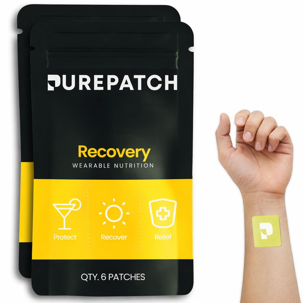 Pure Patch Recovery Patch – Plant-Based Vegan Topical Patch – DHM – NAC – Glutathion – B-Complex – Non-ingérable – Résistant à l'eau – Douce sur la peau – Sans gluten – Fabriqué aux États-Unis – 12 Patches