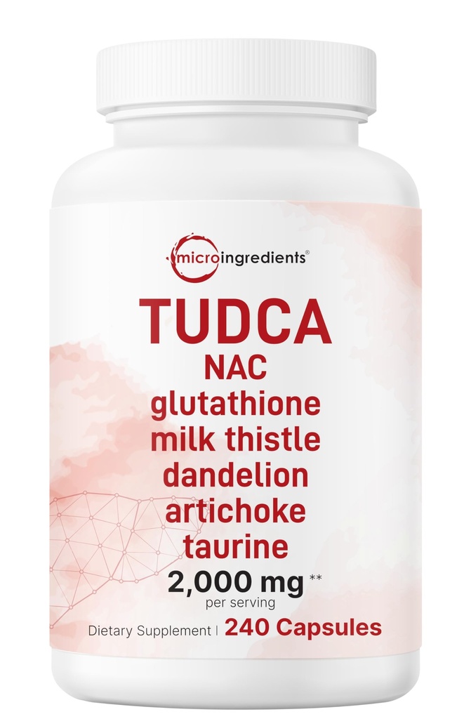 Micro Ingredients TUDCA Bile Salts 2.000mg Supplement, 240 Kapseln | 7-in-1-Komplex mit NAC, Milchdistel, Glutathion, Löwenzahn & Artischocke | Extra Strength Tauroursodeoxycholsäure | Non-GMO