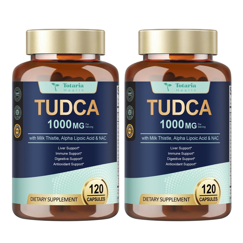 Totaria 2 Packungen TUDCA 1000mg Leberunterstützung Ergänzung mit Milchdistel, NAC, ALA, 80% Silymarin, 15-in-1 Extra Strength Bile Salze