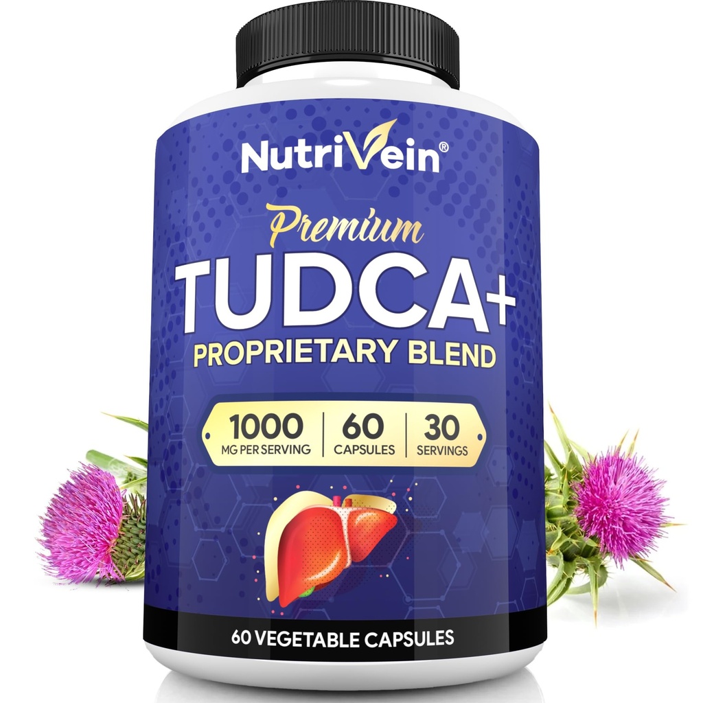 Nutrivein Premium TUDCA + Leberunterstützungsergänzung 1000mg - 30 Tage Versorgung (60 Caps): TUDCA Supplement Gallensalze für Leber Wellness