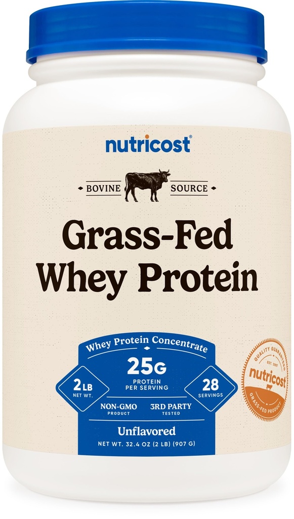 Nutricost Grass-Fed Whey Protein Concentrato (Unflavored) 2LBS - Undenatured, Non OGM, Gluten Free