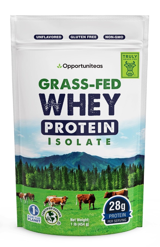 Opportuniteas Grass Fed Whey Isolate Protein Powder – Unflavored, Heavy-Metal getestet, 28g Protein, aus Irland, Hormonfrei, Non-GMO, verpackt in USA – 1lb