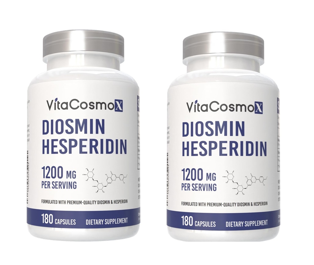 Diosmin Hespéridin 1200 mg Complexe, 180 Capsules, Citrus Bioflavonoïdes Extrait riche de fruits, 100% végétarien, sans OGM et sans gluten Diosmin supplément avec la force maximale - 2 paquets