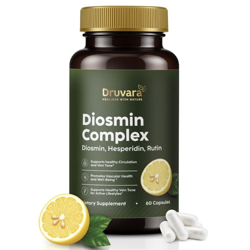 Diosmin Hespéridin avec des vitamines Rutin & B. Supplément de soutien vein pour le confort des jambes, la circulation saine, la force veinière et l'amélioration de la mobilité - 60 capsules