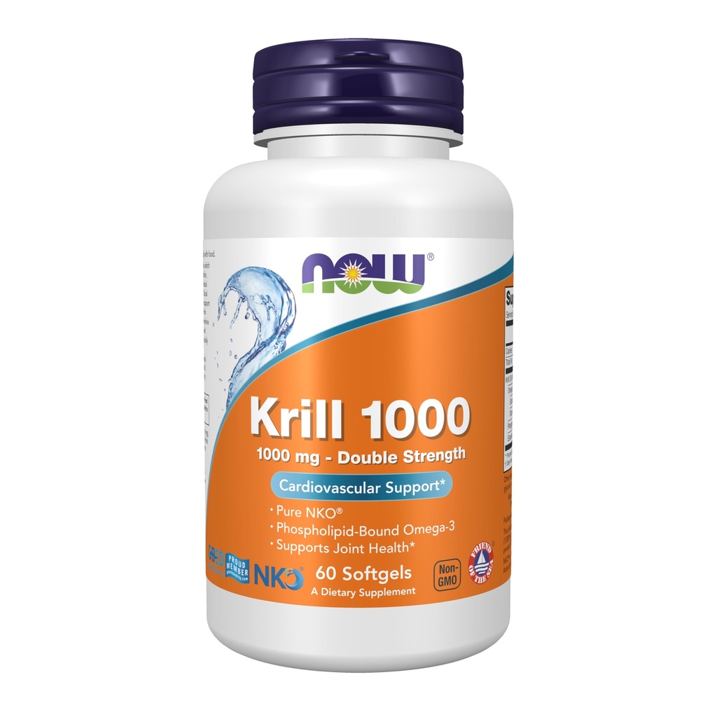 NOW Integratori alimentari, Nettuno Krill, Doppia Forza 1000 mg, Phospholipid-Bound Omega-3, 60 Softgels