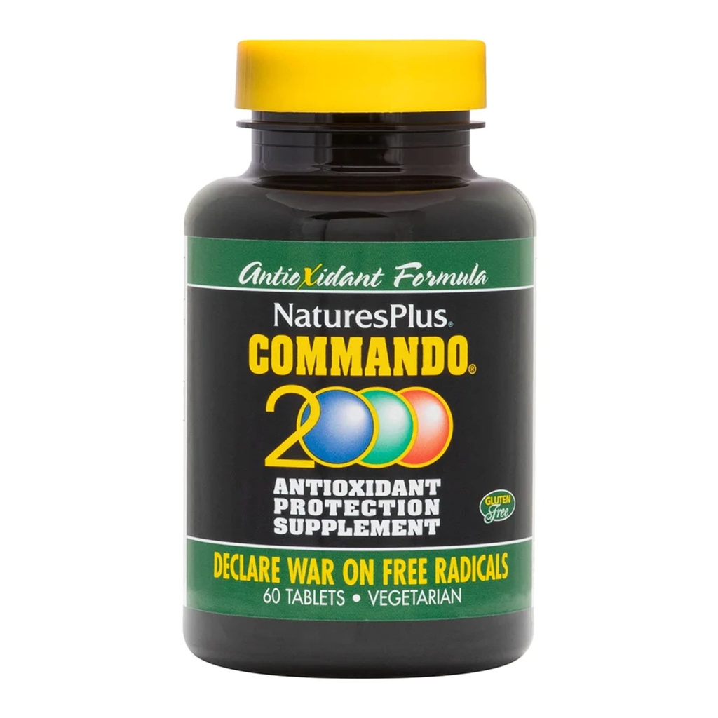 Natures Plus Commando 2000-60 Compresse - Protezione Antiossidante - Supporta il cervello, Funzione circolatoria e sistema immunitario - Vegetariano, Gluten Free - 30 Serve