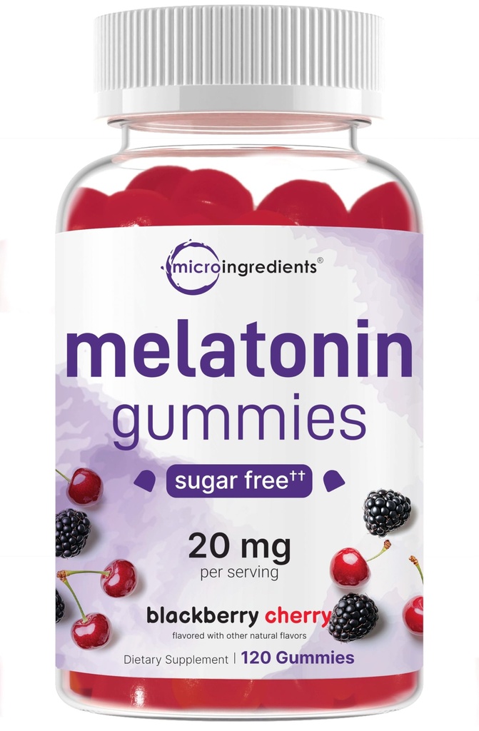 Micro Ingredients Melatonin 20mg Gummies for Adults, 120 Count | Sleep Aid 10mg Melatonin per Gummy | Sugar Free BlackBerry Cherry Flavor | No Drug + Non-Habit-Forming | Non-GMO, Glutenfrei