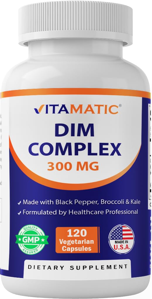 Vitamatic DIM Supplement Complex für Damen und Herren - 300mg - 120 Veg Kapseln - Made with Black Pepper, Broccoli Powder & Kale Powder - Non-GMO & Gluten Free - Unterstützt Hormonal Balance