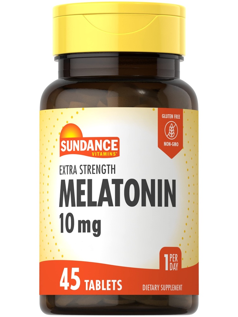 Sundance Melatonin 10mg Comprimés de 45 Count de 45 Count de la force extra-végétarien, non-OGM et supplément sans gluten