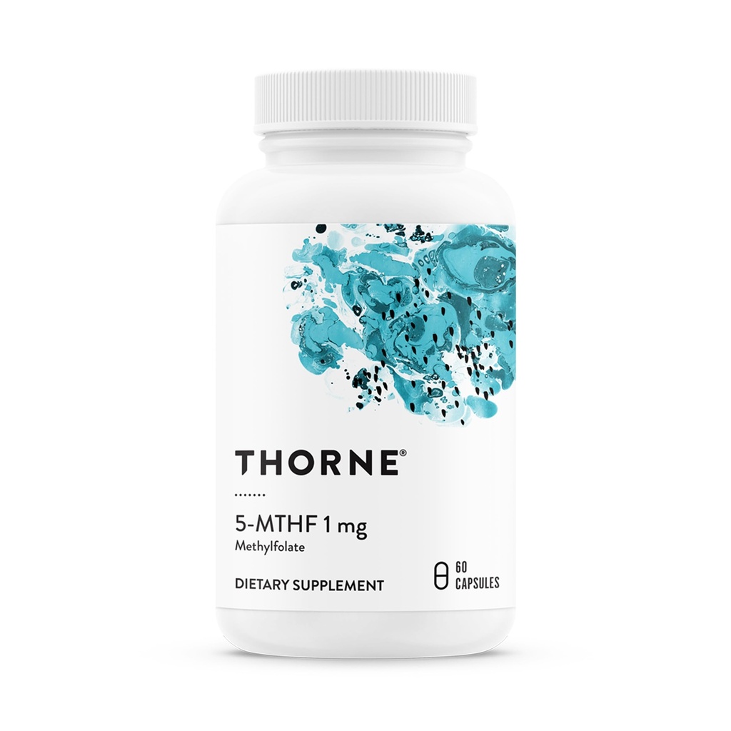 THORNE - 5-MTHF - Methylfolate (Active B9 Folate) Supplemento - Supporta la salute cardiovascolare, lo sviluppo fetale, Nerve Health, Methylation & Homocysteine Levels* - 60 Serve - 5-MTHF 1mg