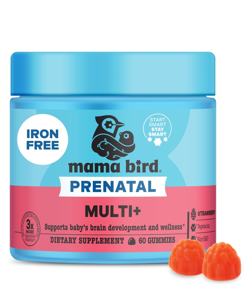 Best Nest Wellness Mama Bird Prenatal Multi Plus - Prenatal Care Supplement unterstützt Brain & Digestive Gesundheit - Vegan Multivitamin mit Methylfolat &amp; Mehr - Erdbeere, 60 Gummis (30 Servierungen)