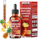 Resveratrol Supplement Liquid Drops - 6in1 with Grape Seed, Quercetin, Curcumin, Raspberry, and Black Pepper - Vegan, Non-GMO - 30ml 1 Fl Oz