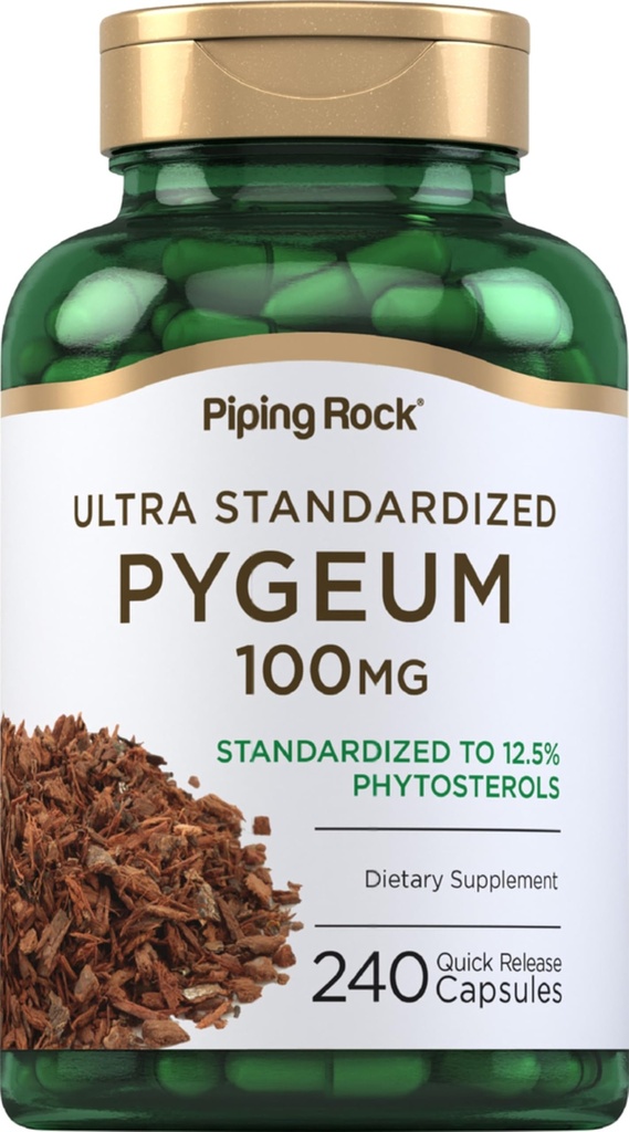 Piping Rock Pygeum (100mg) 240 capsules Supplément pour hommes et femmes (Pygeum Africanum Bark Extract) Phytostérols ultra standardisés (Non-OGM, sans gluten)
