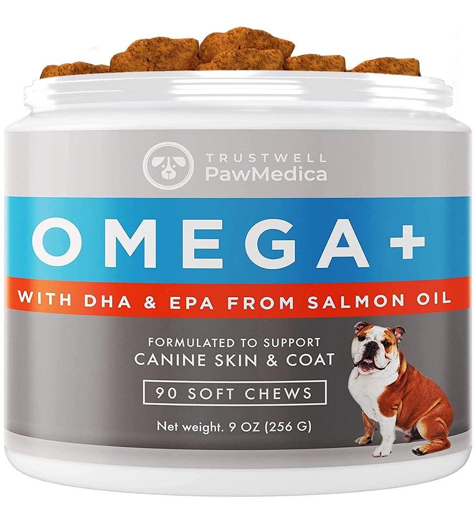 PawMedica Omega 3 per cani, pelle del cane e supplemento di cappotto con l'amore di olio di pesce aiuta con la pelle secca del cane, Omega 3 6 9 chews di vitamina per le allergie del cane