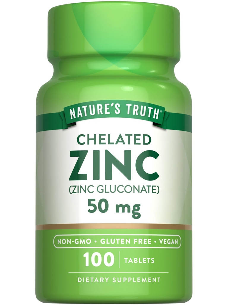 Nature's Truth Chelated Zink 50mg | 100 Tabletten | Essential Mineral Supplement | von Zinkgluconat | Vegan, Non-GMO & Glutenfrei
