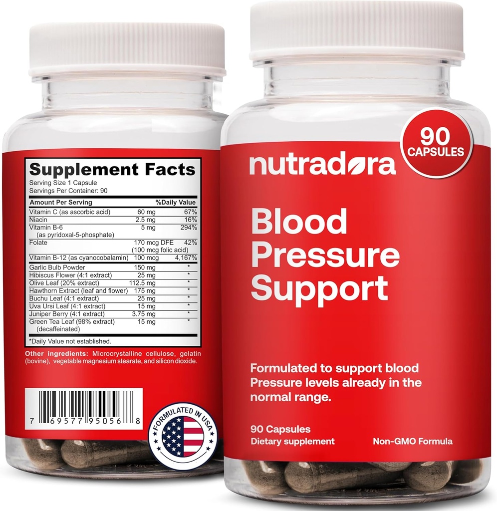 Supplément de soutien de la pression artérielle avec Hawthorn, Hibiscus et extrait d'ail – Suppléments de pression artérielle élevée et inférieure pour la santé cardiovasculaire et circulatoire, soutient la santé cardiaque normale