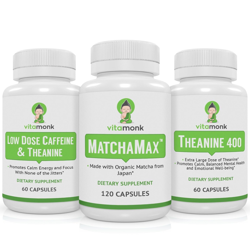 VitaMonk Matcha, Low Dose Caffeine und Theanine Bundle - ruhig, Fokussierte Energie ohne die Jitter