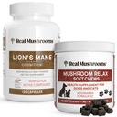 Real Mushrooms Lion’s Mane for Humans (120ct) & Mushroom Pet Relax Chews (60 Chews) - Bundle for Cognition & Relax - Vegan, Non-GMO, Gluten-Free, Grain-Free Mushroom Extract Supplements
