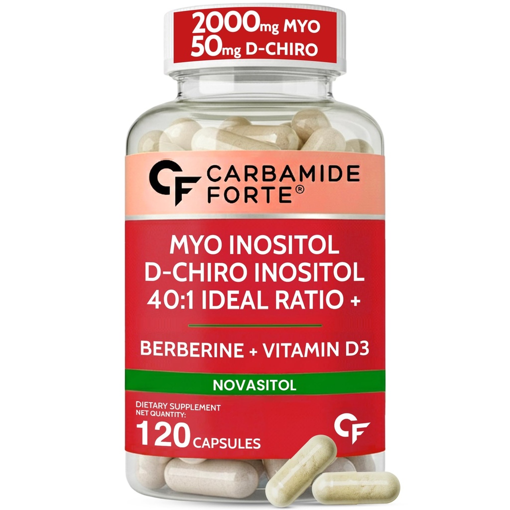 Carbamide Forte Myo Inositol & D Chiro Inositol Supplement | Inositol Supplements with Berberine, l-Methyl Folate, Vitamin D3 & Selenium | Ideal 40:1 Ratio - 120 Capsules