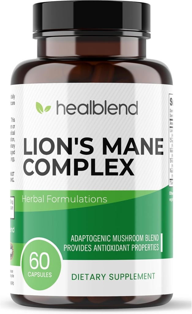Pilz-Komplex-Extrakt mit Lion's Mane Fruchtkörper - 100% natürliche und effektive Energie Pillen - Gehirn, Fokus-Ergänzung, Stimuliert Stimmung und Kreativität - 60 Immununterstützung Kapseln