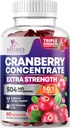 Gommies de canneberge 50:1 Extrait de canneberge - soutien de piège urinaire fait avec 25 000mg, aide à nettoyer et protéger, supplément de gummy de canneberge + vitamine C, pilules de canne à mâcher pour les femmes - 60 Gommies