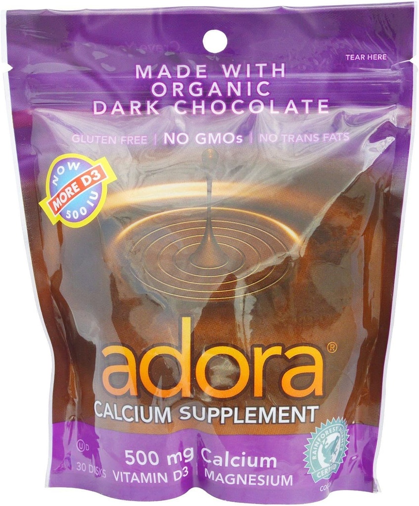 Adora Calcium Supplement Disk, Bio Dark Chocolate, 30 Count (Pack von 12)